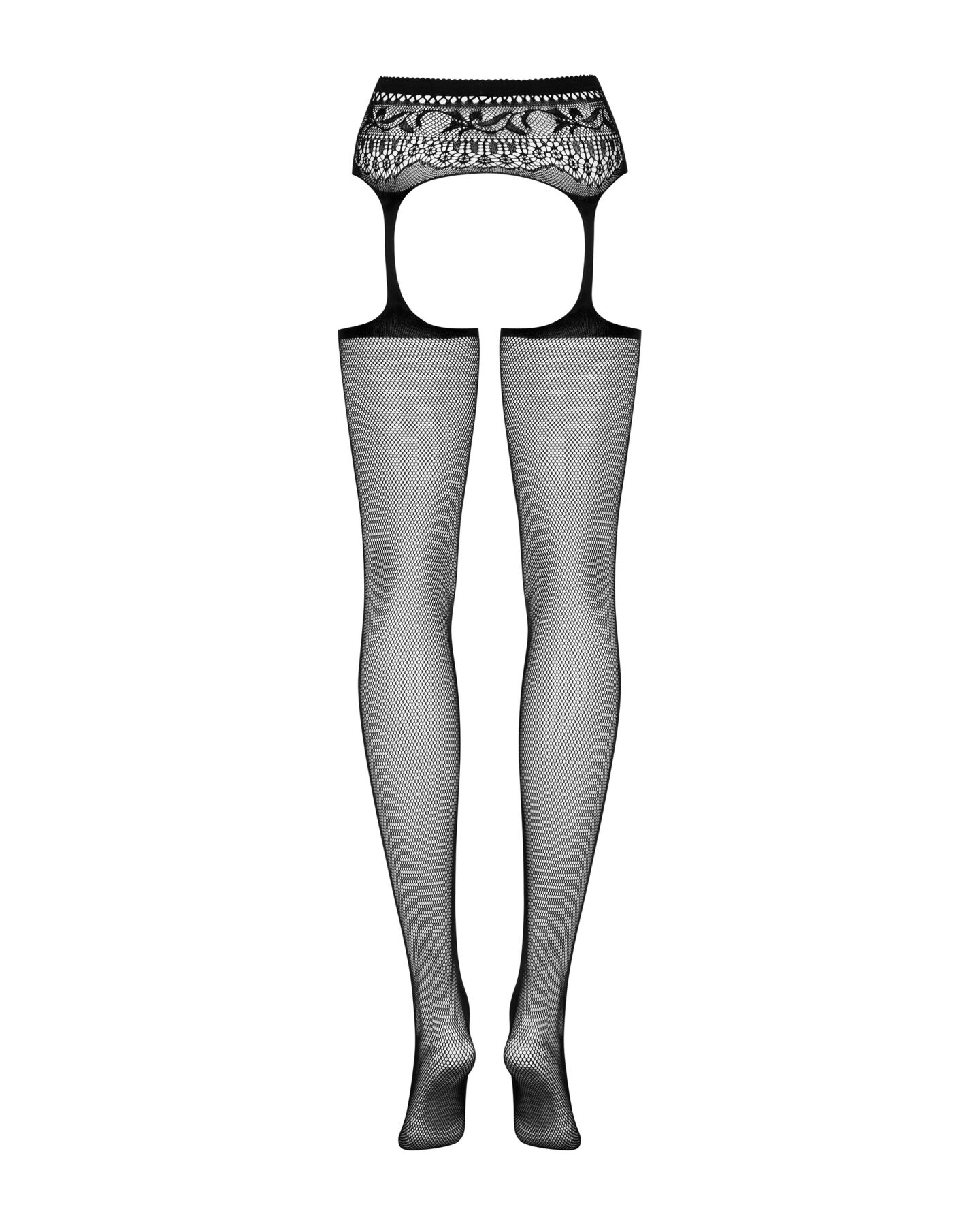 Сітчасті панчохи-стокінги з мереживним поясом Obsessive Garter stockings S307 XL/XXL, чорні