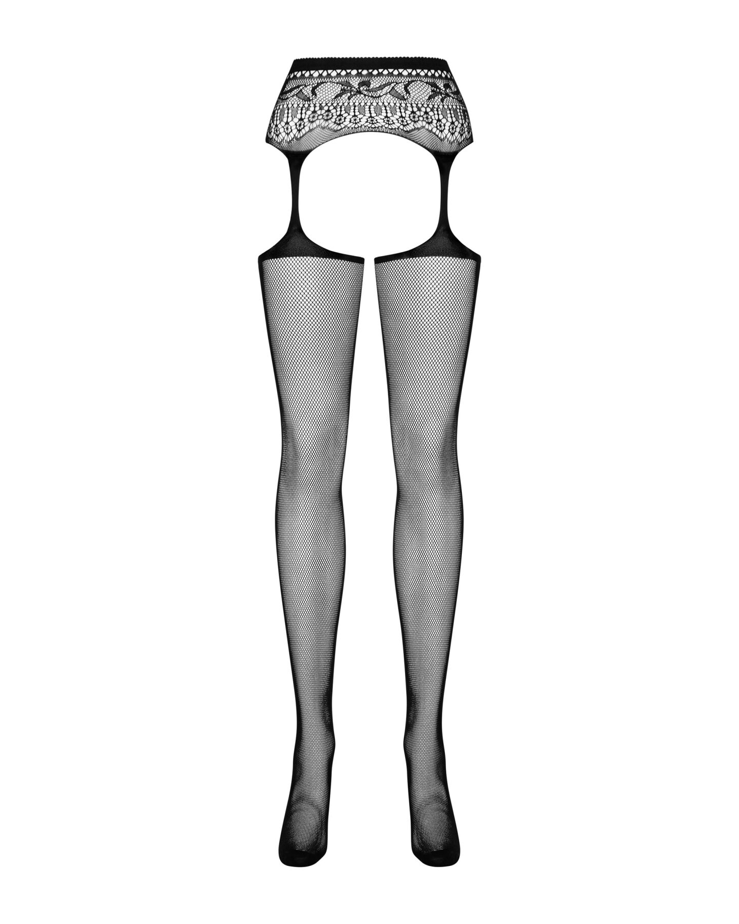 Сітчасті панчохи-стокінги з мереживним поясом Obsessive Garter stockings S307 XL/XXL, чорні
