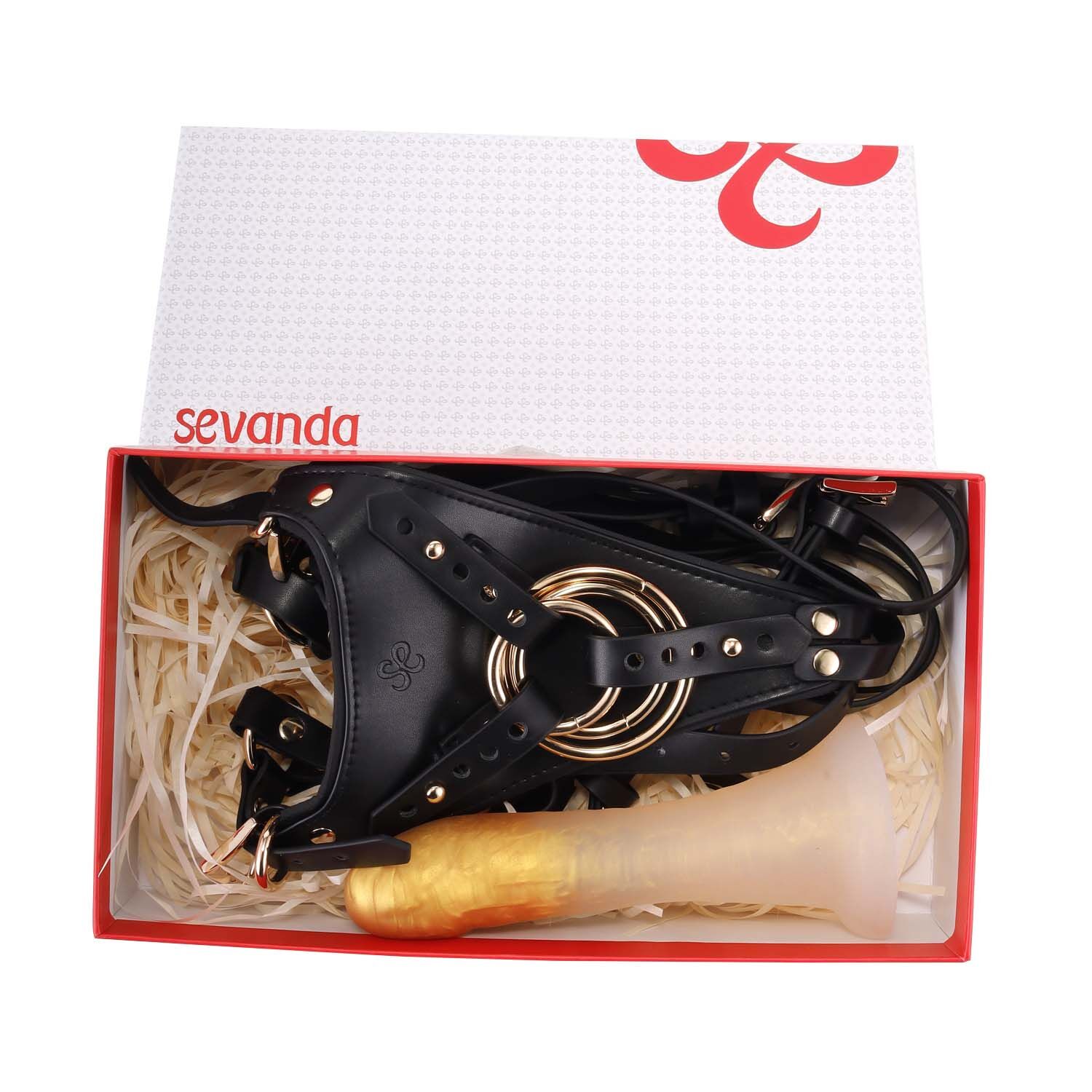 Страпон LOCKINK SEVANDA Queen Sheba Strapon Golden Dildo, регульовані кріплення, силіконовий дилдо