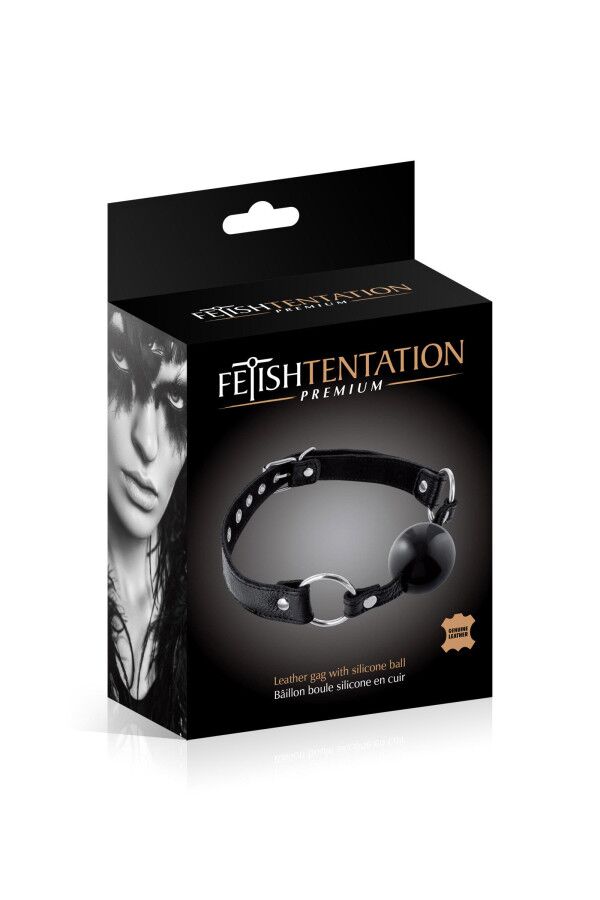 Кляп Fetish Tentation Premium Leather gag with silicone ball Black