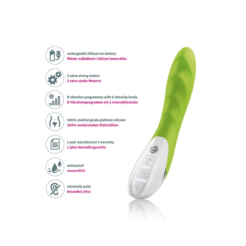 Потужний вібратор Mystim Sassy Simon Green з двома моторами і стимулюючим рельєфом