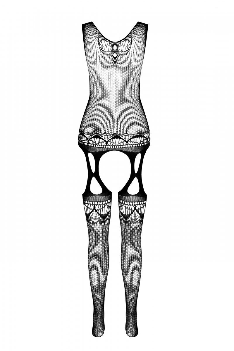 Бодістокінг з плетінням на грудях Passion BS099 One Size, black, відкритий доступ,імітація підв’язок