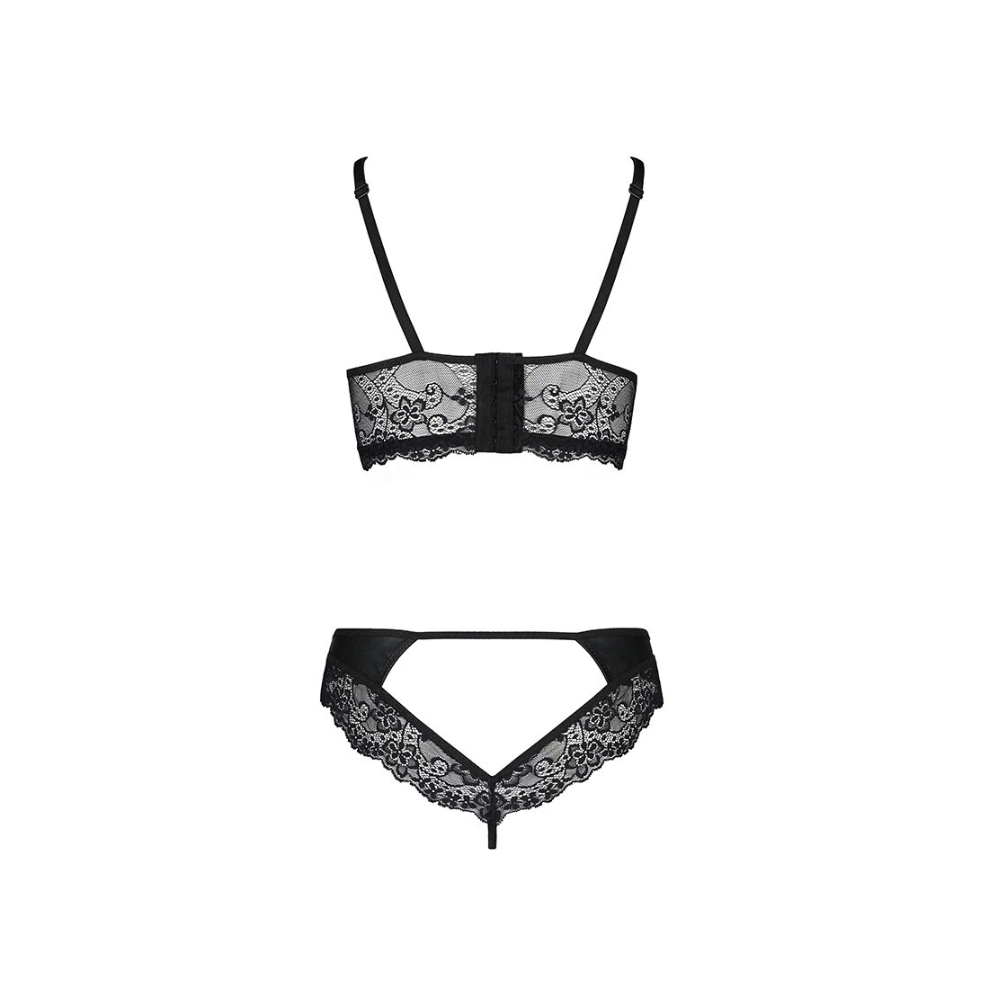 Комплект з еко-шкіри та мережива Passion LOONA SET XXL/XXXL, black, бра і трусики