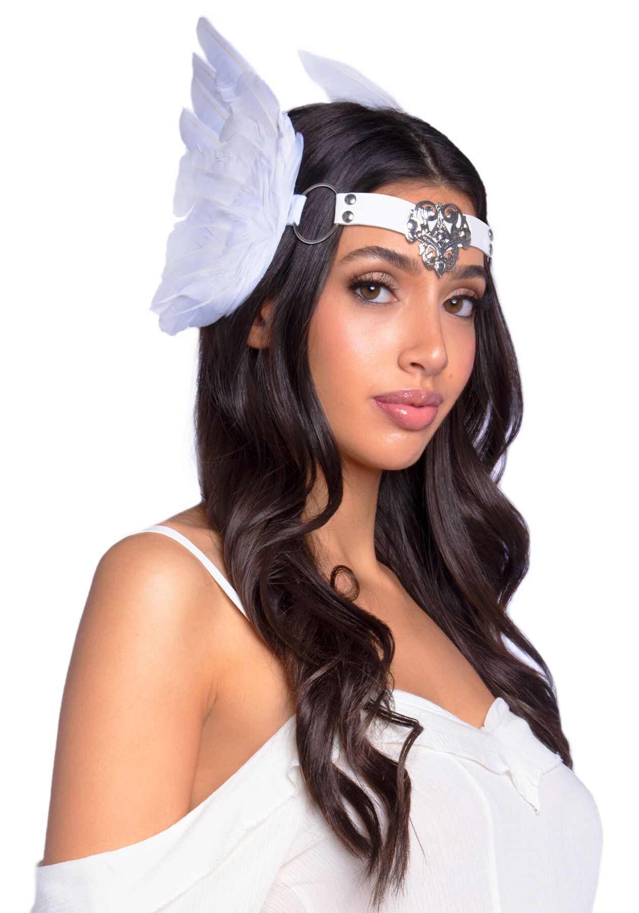 Пов’язка на голову з крилами Leg Avenue Feather headband White, пір’я та натуральна шкіра