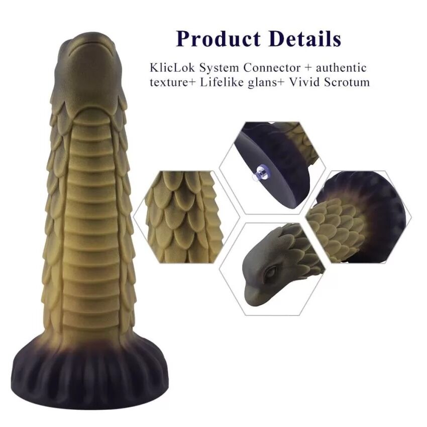 Фалоімітатор для секс-машин Hismith 8.5″ Squama Beast Silicone Dildo Monster Series, KlicLok
