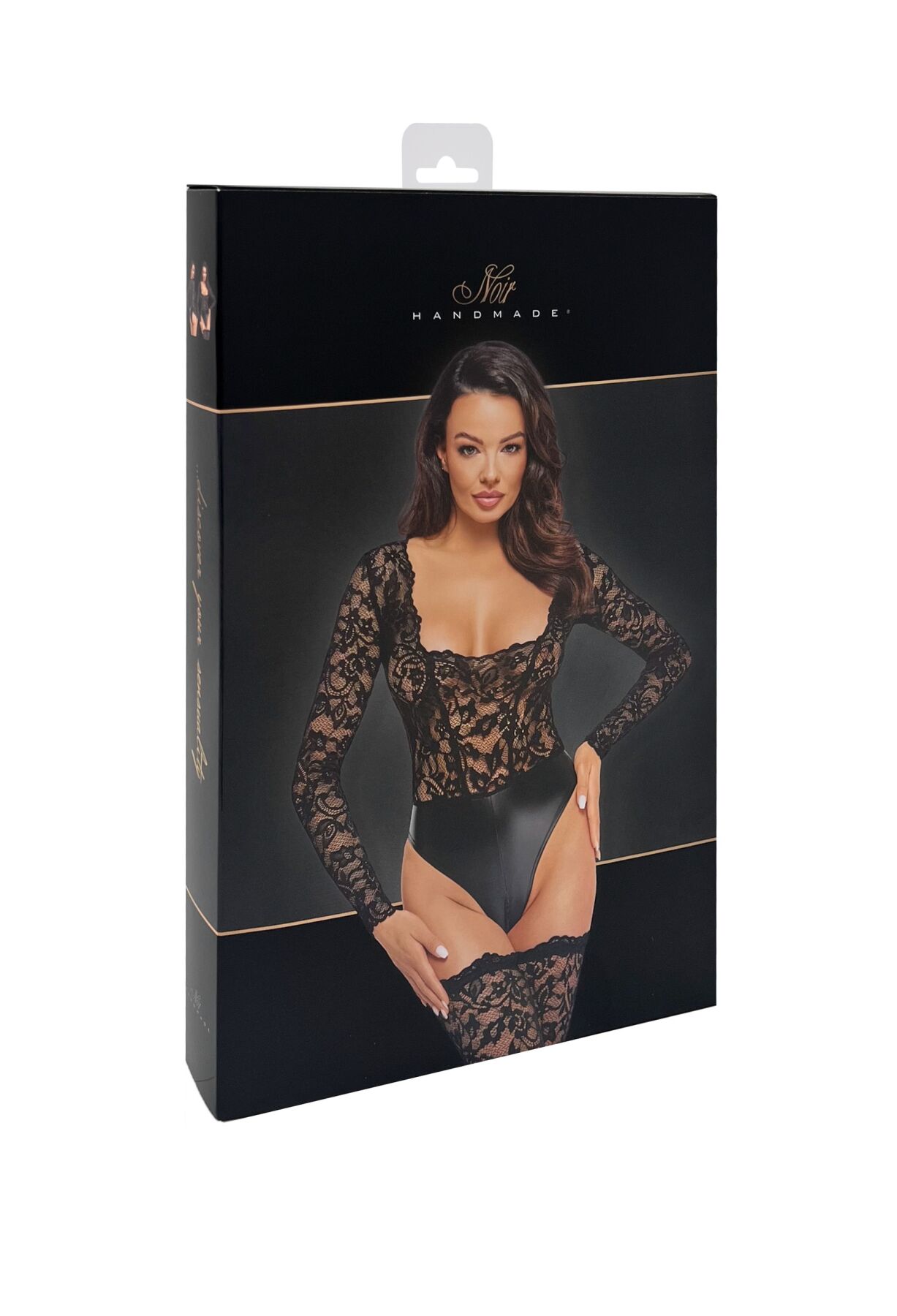 Боді Noir Handmade F296 Psyche, S, мереживо, довгий рукав, низ під латекс, з доступом
