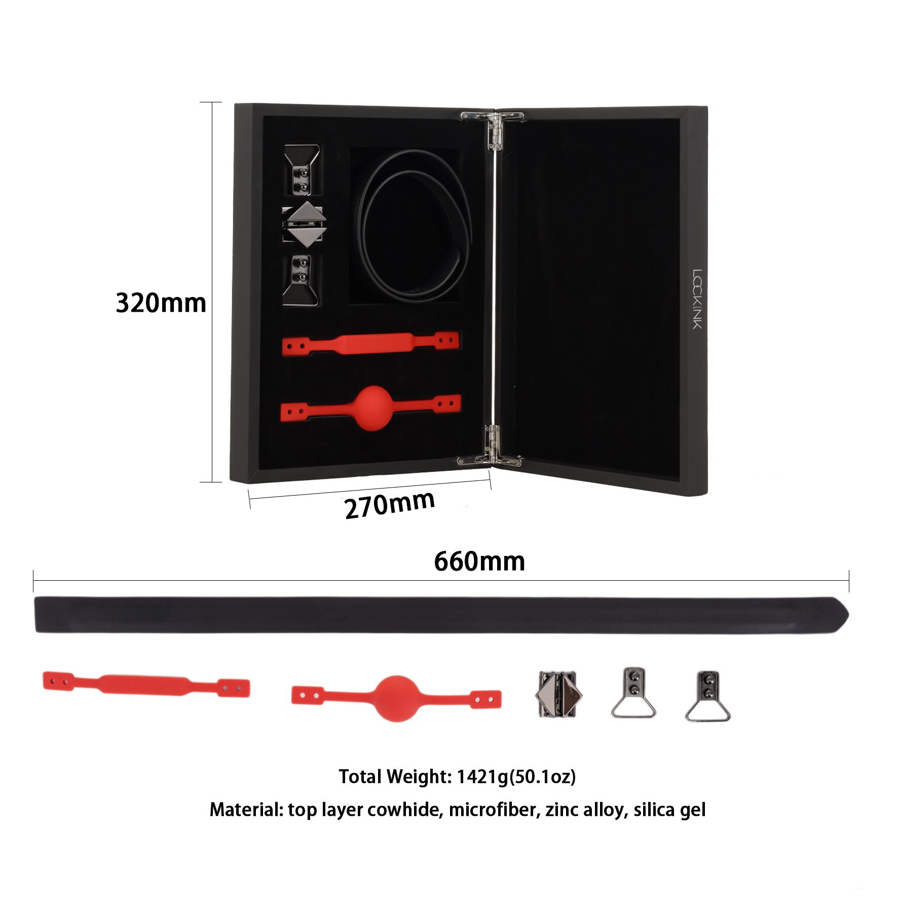 Набір кляпів LOCKINK Ball-Gag & Gag-bite Set, чорний, шкіряний ремінь, 2 насадки – куля та трензель