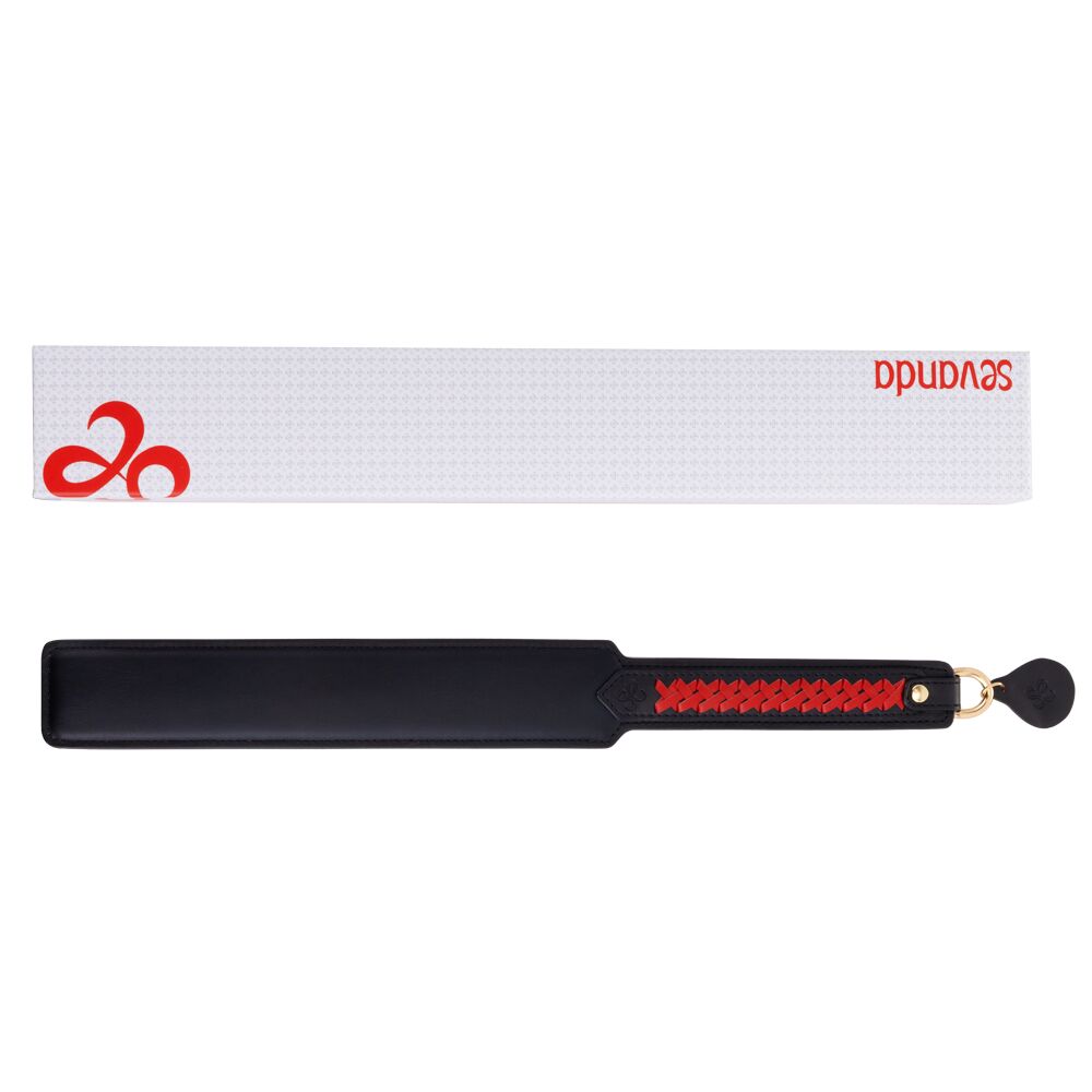 Паддл LOCKINK SEVANDA Braided-handle Spanking Paddle, чорно-червоний, гладенький, з плетінням на ручці