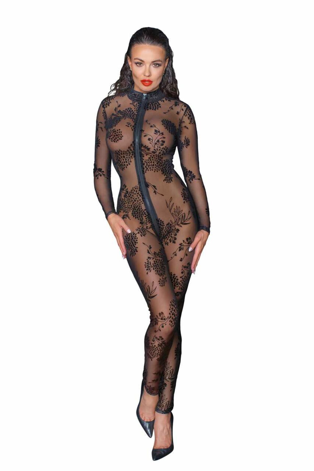 Сітчастий бодістокінг Noir Handmade F237 Long tulle overall, XL