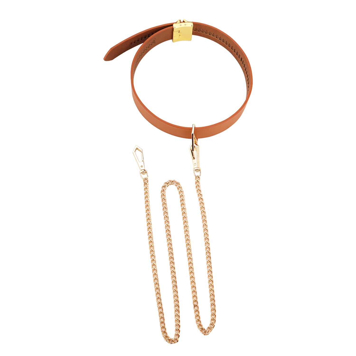 Нашийник з повідцем LOCKINK Tied Collar with Leash Set, коричневий, ланцюг зі шкіряною петлею та карабіном