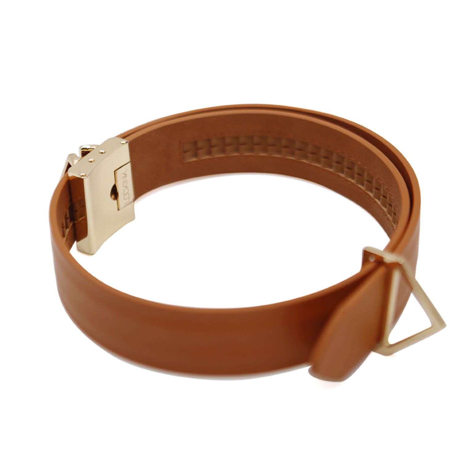 Нашийник з повідцем LOCKINK Tied Collar with Leash Set, коричневий, ланцюг зі шкіряною петлею та карабіном
