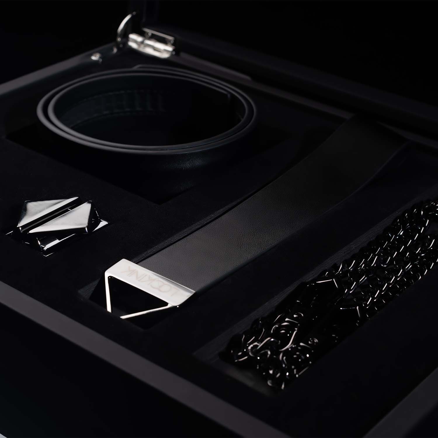 Нашийник з повідцем LOCKINK Tied Collar with Leash Set, чорний, ланцюг зі шкіряною петлею та карабіном