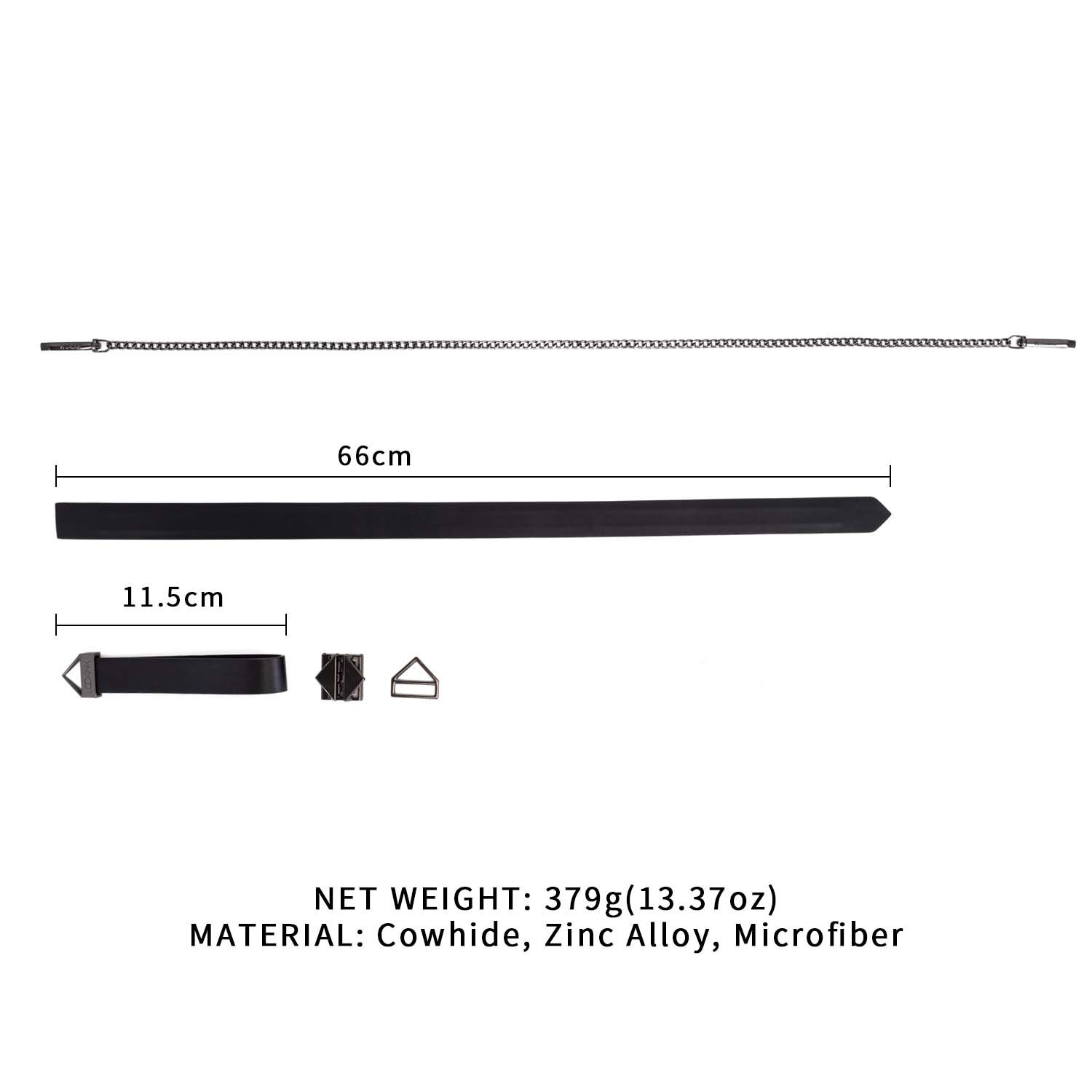 Нашийник з повідцем LOCKINK Tied Collar with Leash Set, чорний, ланцюг зі шкіряною петлею та карабіном