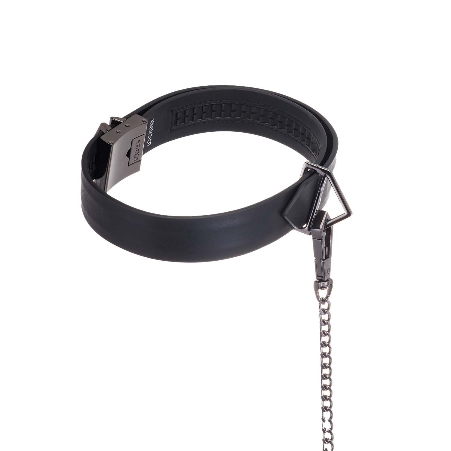 Нашийник з повідцем LOCKINK Tied Collar with Leash Set, чорний, ланцюг зі шкіряною петлею та карабіном