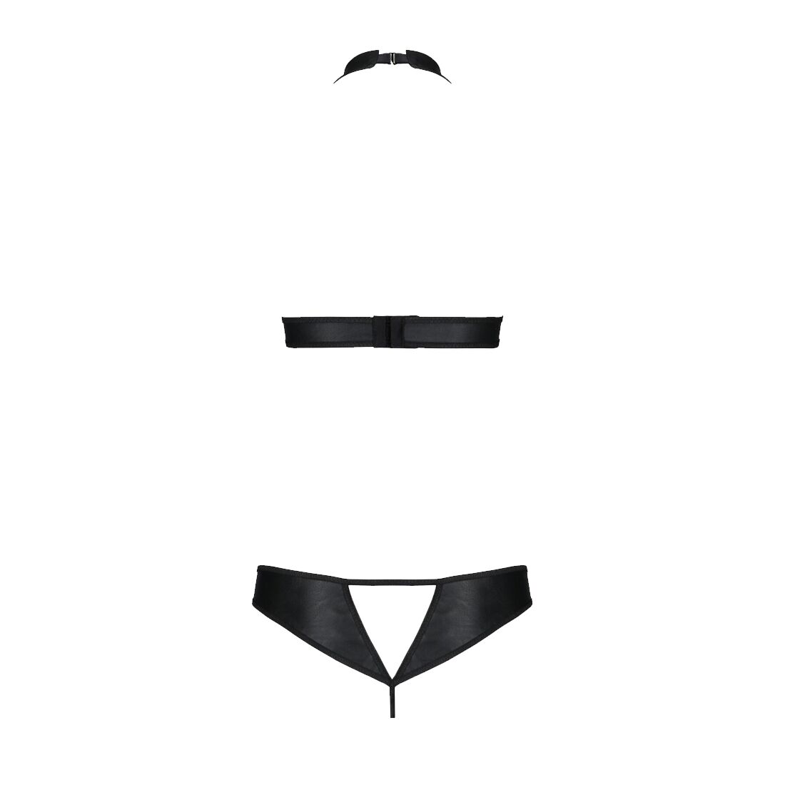 Комплект із екошкіри Passion MALWIA SET with Open Bra 6XL/7XL black, топ та трусики з люверсами