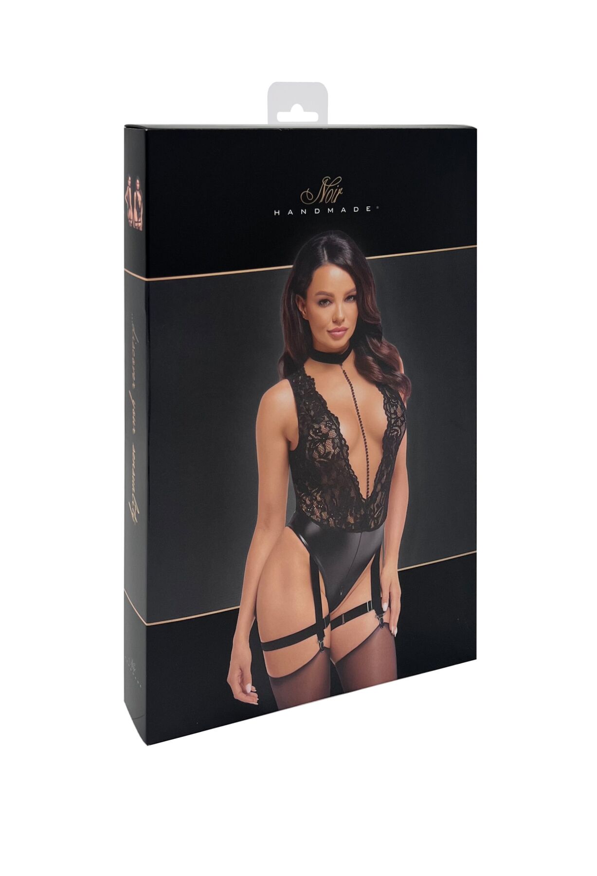 Боді Noir Handmade F297 Libido, 3XL, чорне, мереживо, низ під латекс, відкритий доступ, гартери