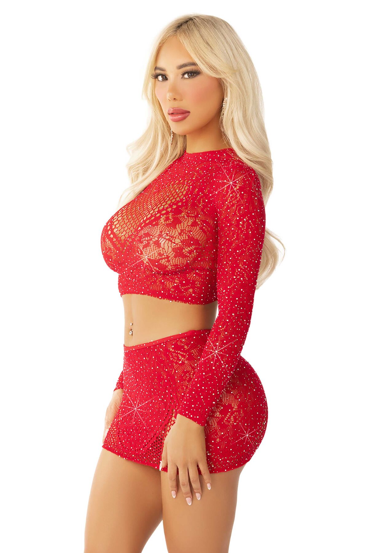 Комплект Leg Avenue Rhinestone Crop Top and Mini Skirt One Size, Red