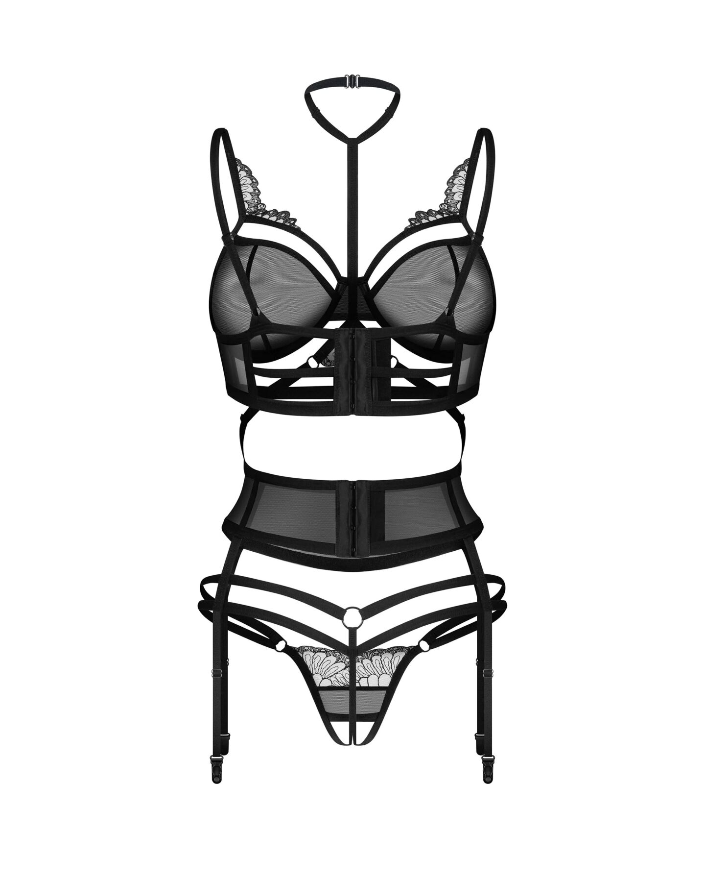 Комплект Obsessive Premisis Black 3-pcs crotchless set 2XL/3X
