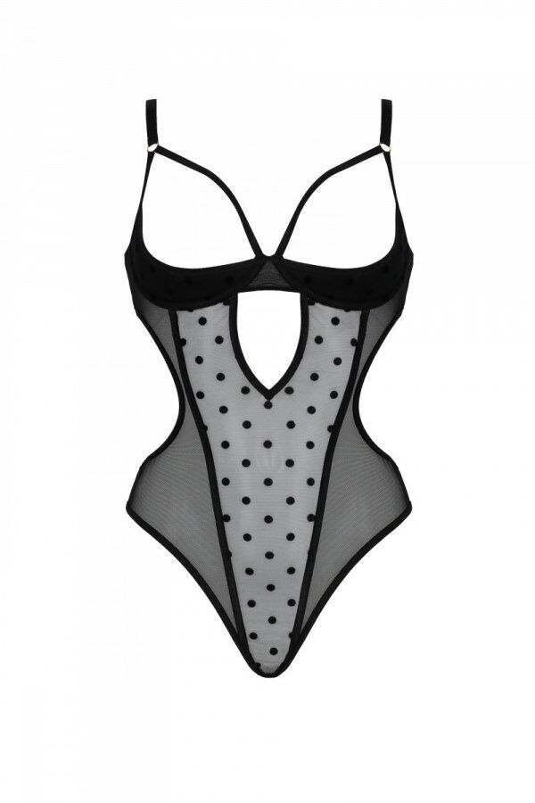 Еротичне боді Passion MARINA BODY, L/XL, black, з відкритими чашками