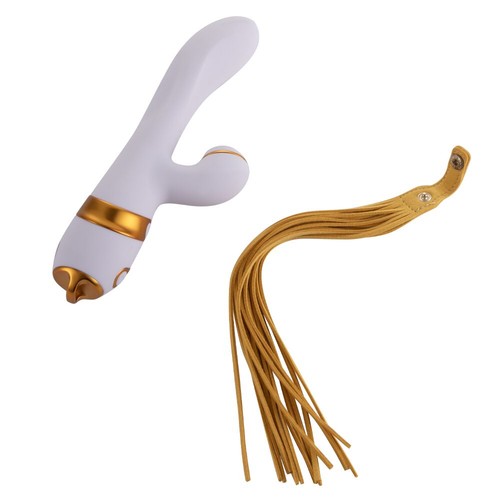 Вібратор-кролик з пульсацією та флогером LOCKINK SEVANDA Whip Vibrating Massage Wand, біло-золотий