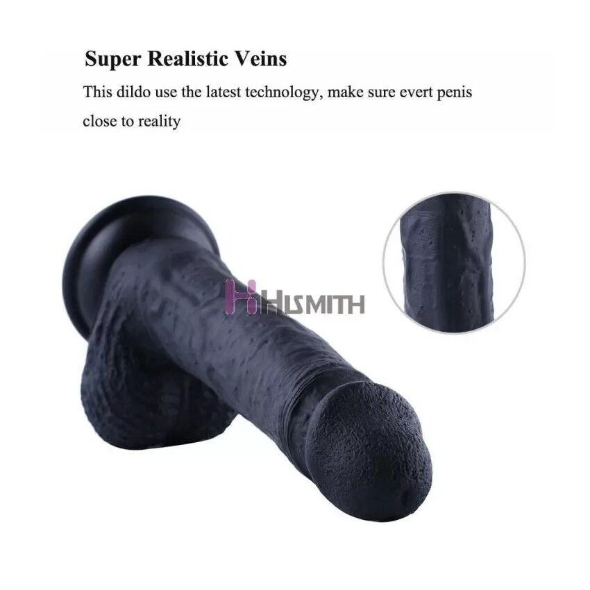 Фалоімітатор для секс-машин Hismith 8.3″ Silicone Dildo Black, система KlicLok, гнучкий стрижень
