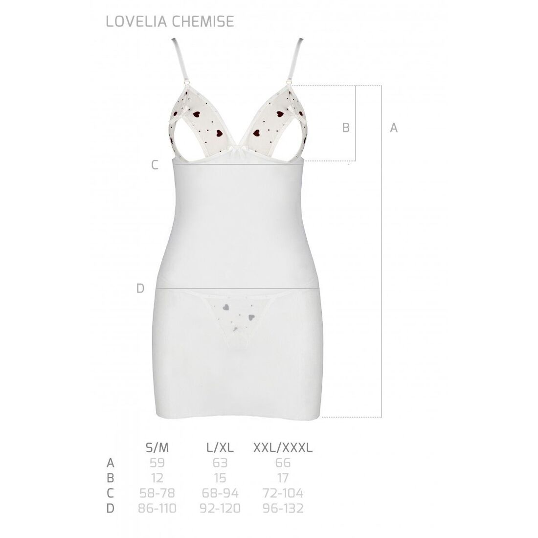 Сорочка з вирізами на грудях, стрінги Passion LOVELIA CHEMISE XXL/XXXL, white
