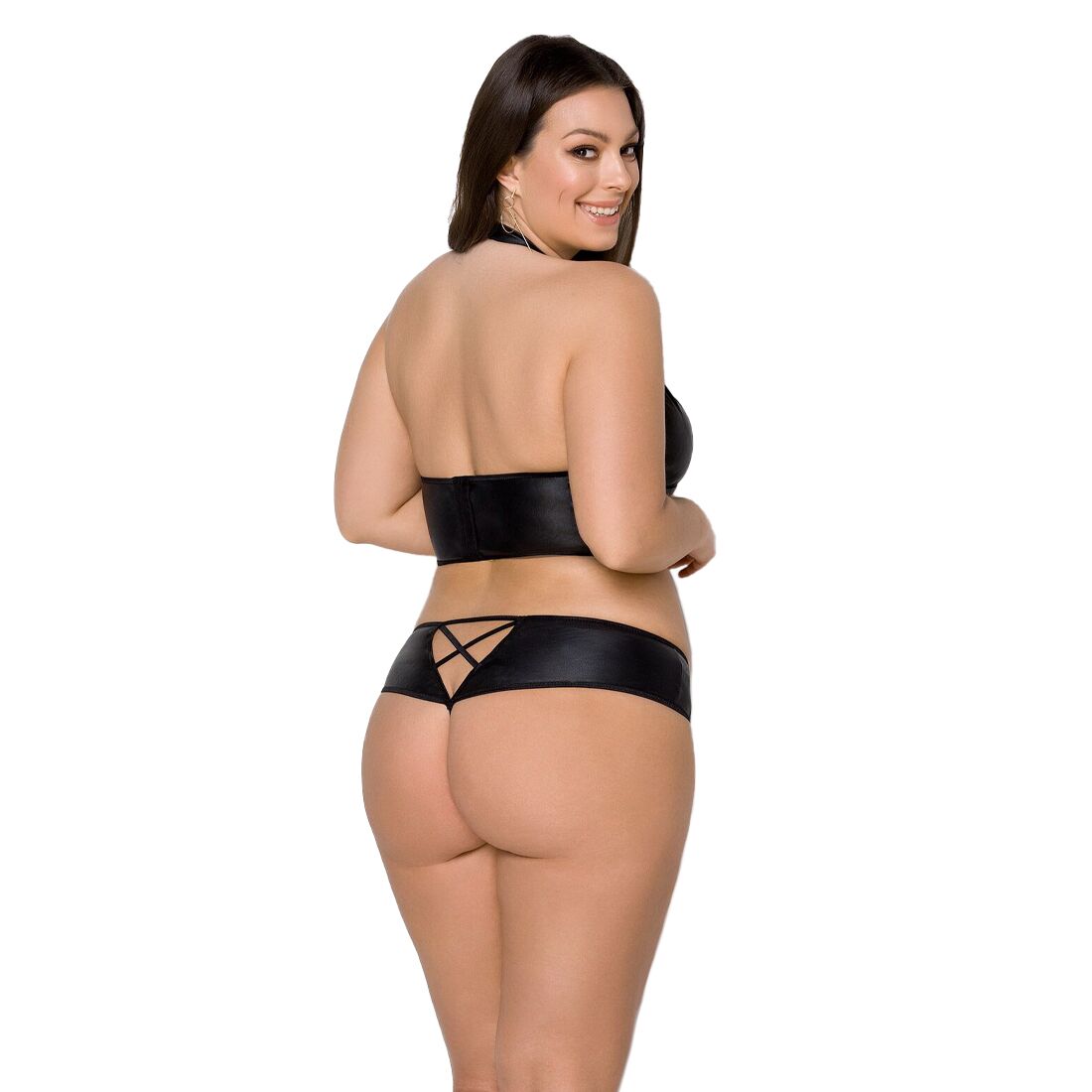 Комплект з екошкіри Passion NANCY BIKINI 6XL/7XL black, бра та трусики з імітацією шнурівки