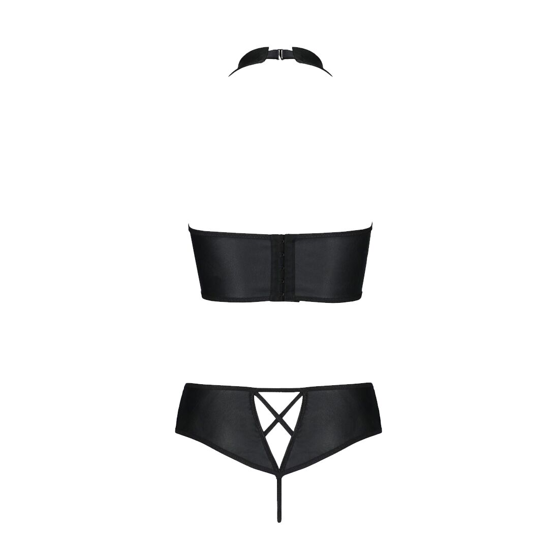 Комплект з екошкіри Passion NANCY BIKINI 6XL/7XL black, бра та трусики з імітацією шнурівки