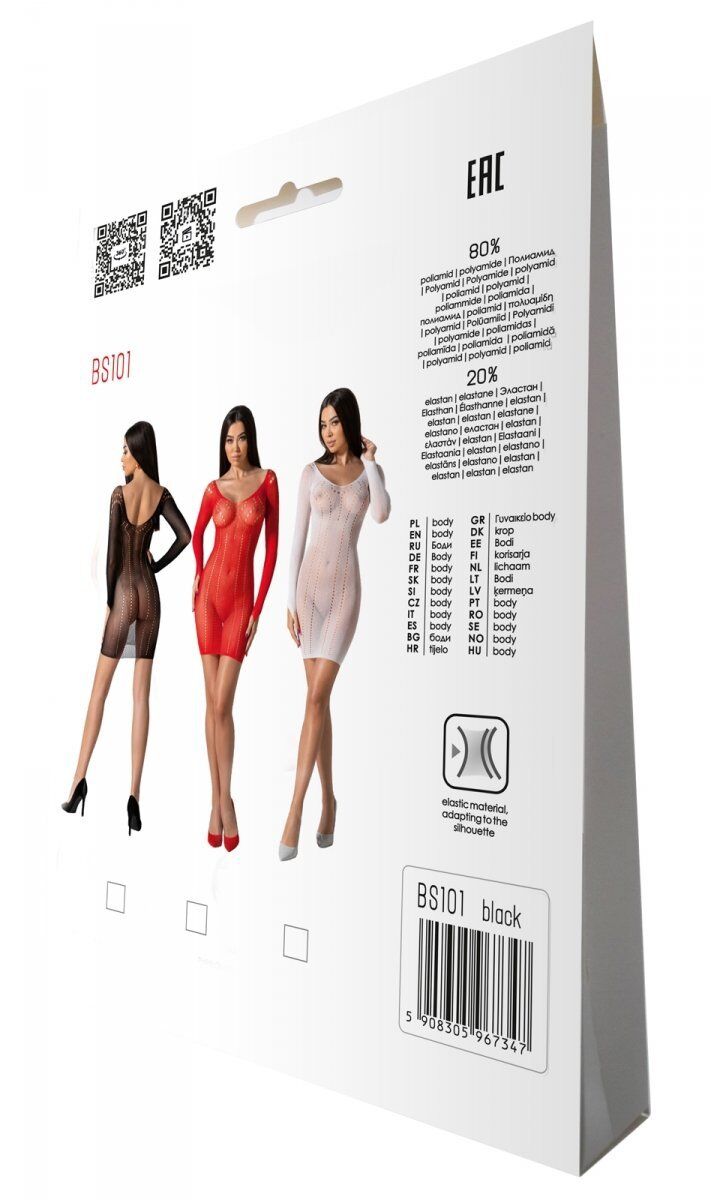Напівпрозора мінісукня Passion BS101 One Size, black, рукави-мітенки