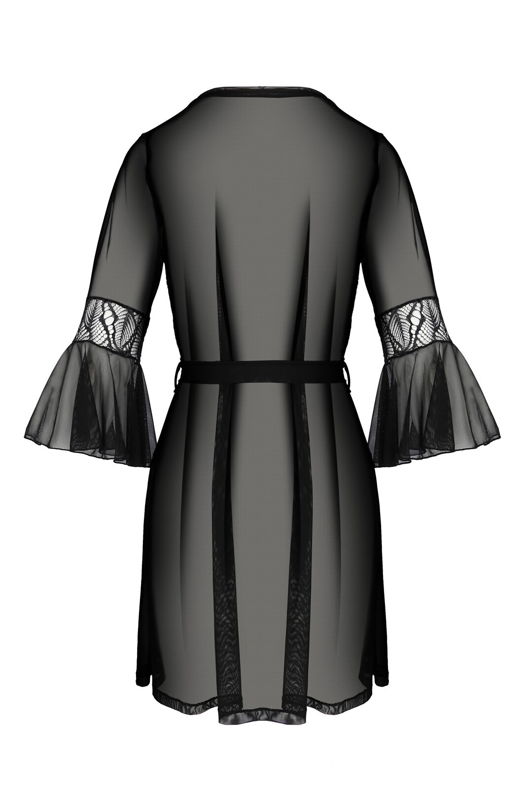 Пеньюар Passion LEAFA PEIGNOIR black, L/XL, довжина трохи вище коліна, широкі рукави, зав'язується на пояс