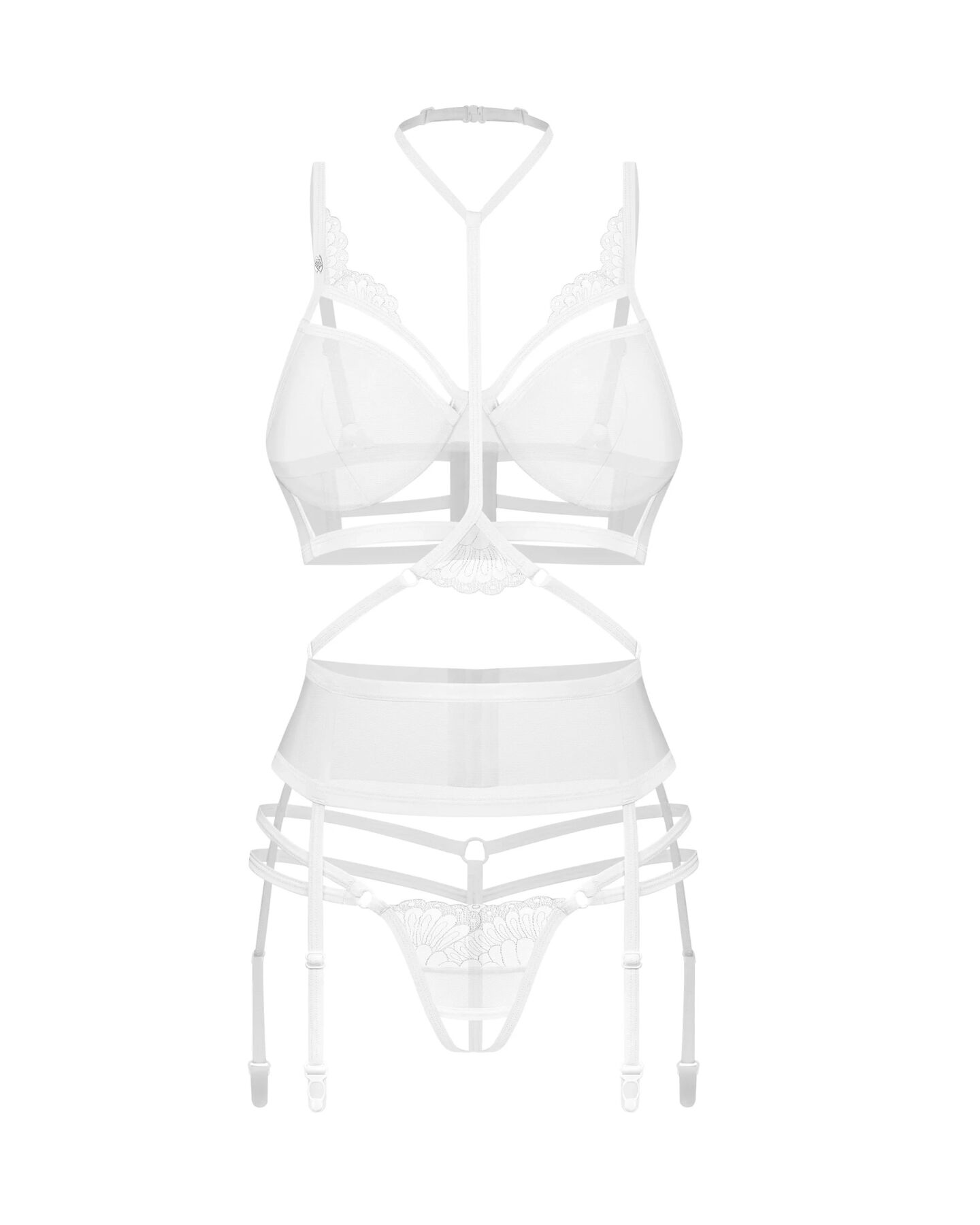 Комплект Obsessive Premisis White 3-pcs crotchless set S/M