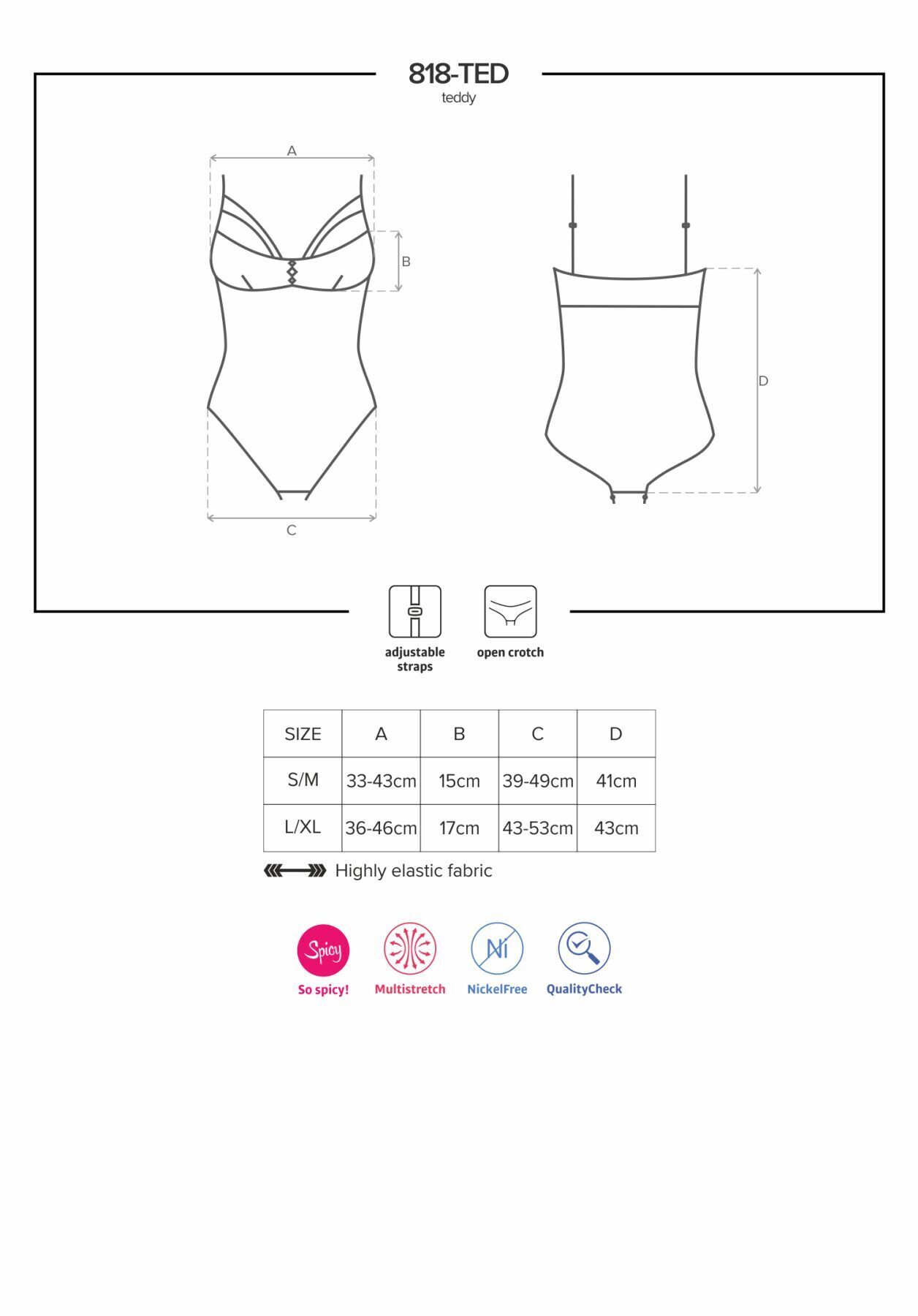 Мереживне боді з доступом Obsessive 818-TED-1 teddy M/L, чорне