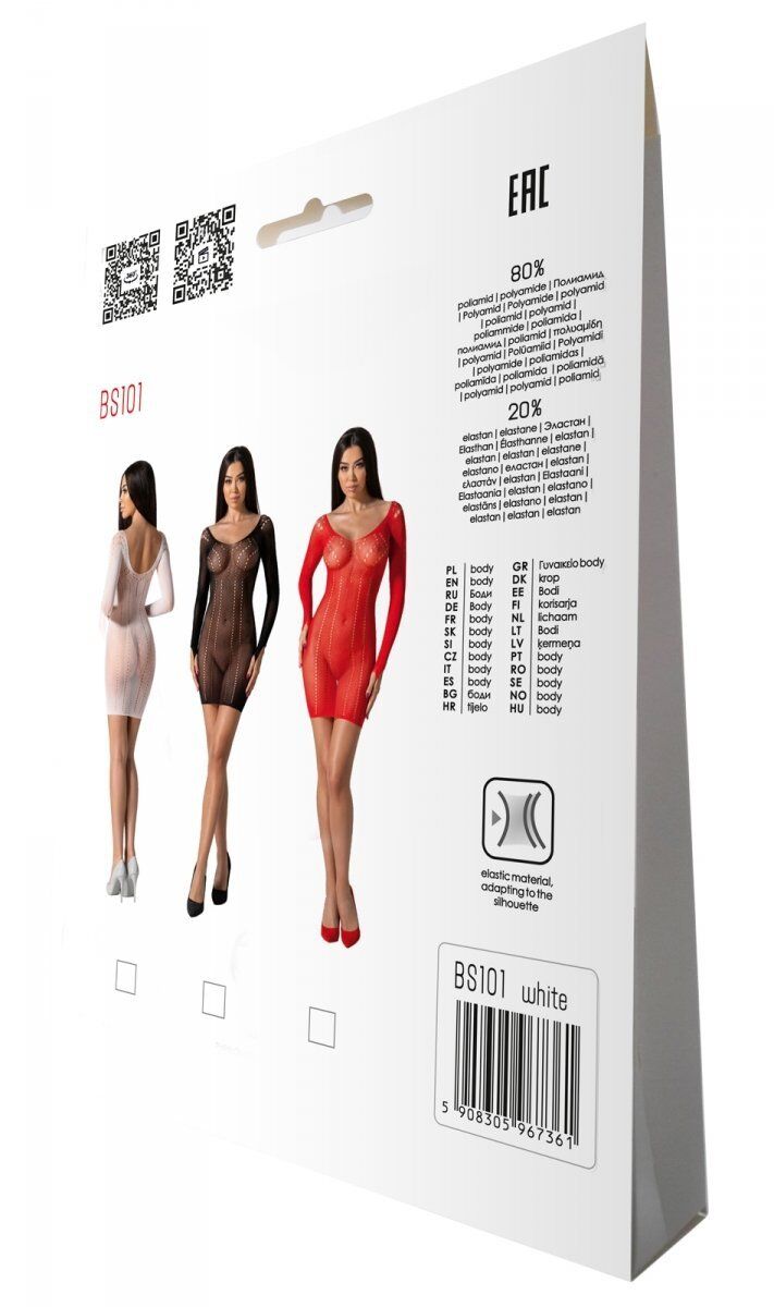 Напівпрозора мінісукня Passion BS101 One Size, white, рукава-мітенки