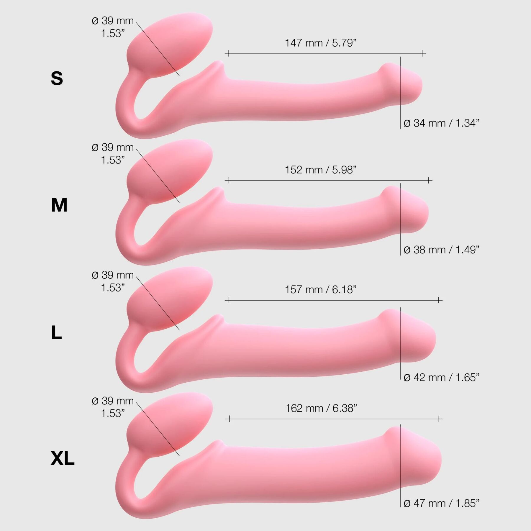 Безремінний страпон Strap-On-Me Rose S, повністю регульований, діаметр 2,7 см
