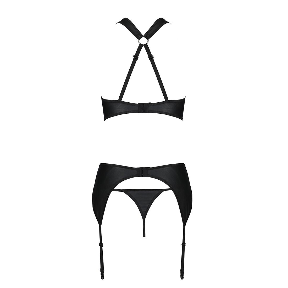 Сітчастий набір, бюстгальтер з халтером, трусики та пояс для панчох AMANDA SET S/M, black