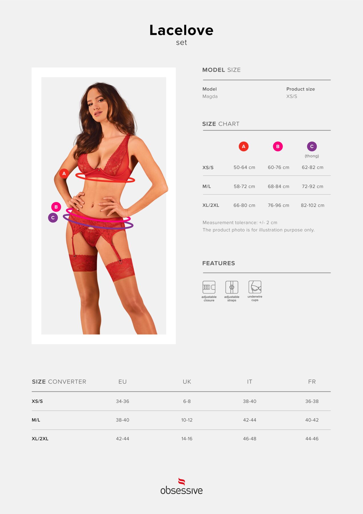 Комплект білизни Obsessive Lacelove cupless 3pcs set XS/S Red, бюстгальтер, стрінги, пояс для панчіх