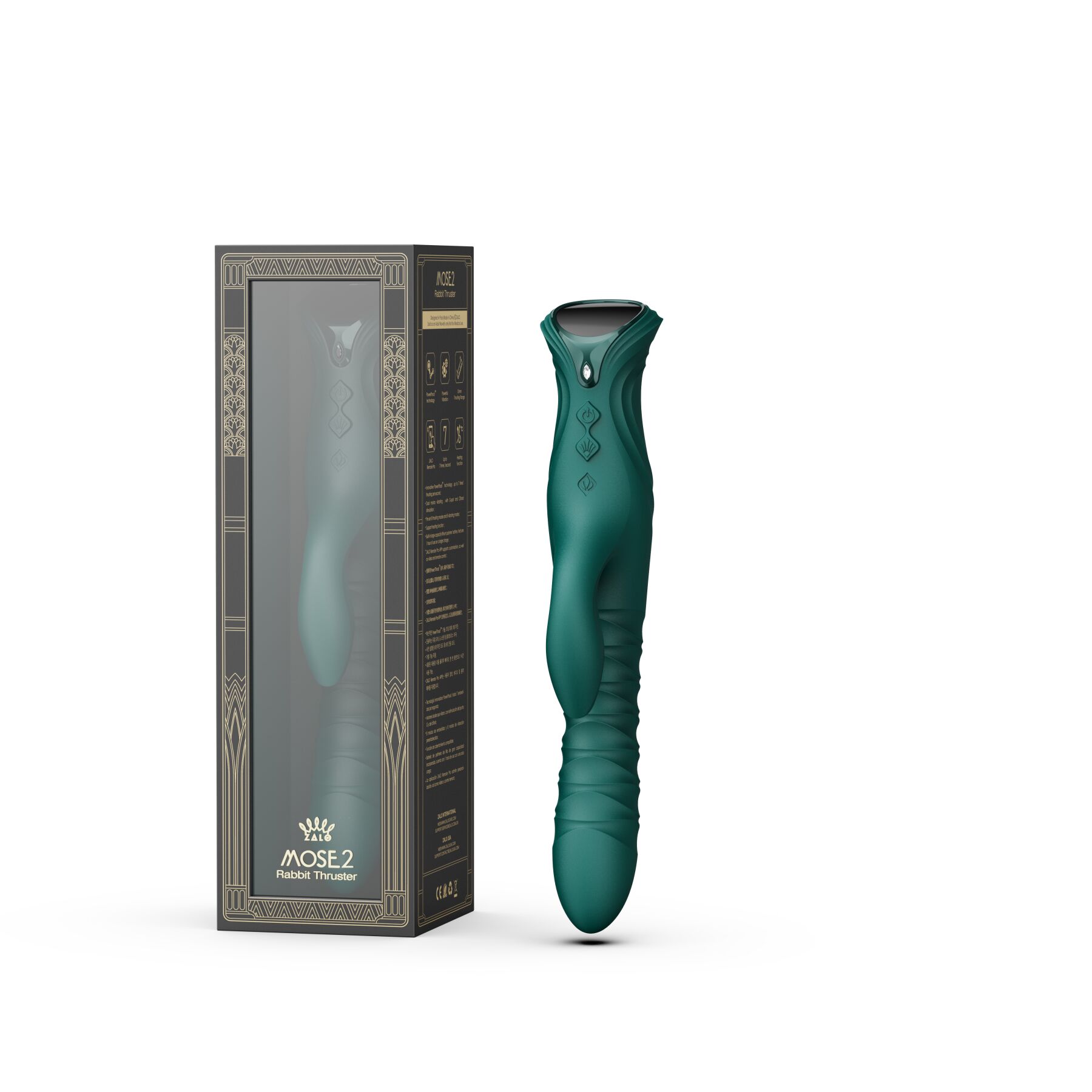 Смарт пульсатор-кролик з вібрацією Zalo Mose 2 Turquoise Green, підігрів до 42 °C, кристал Swarovski