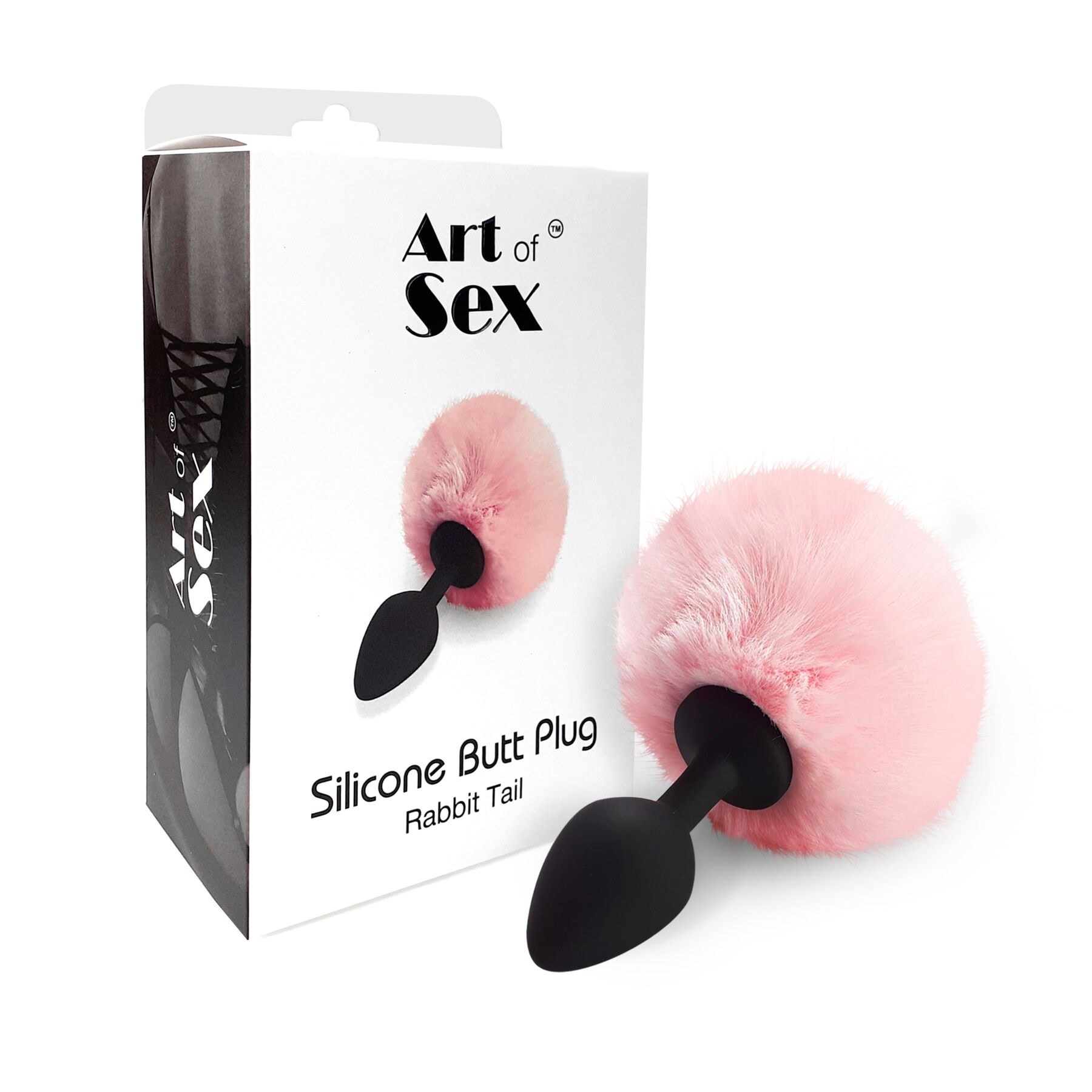 Силіконова анальна пробка М Art of Sex - Silicone Butt plug Rabbit Tail Pink, діаметр 3,5 см