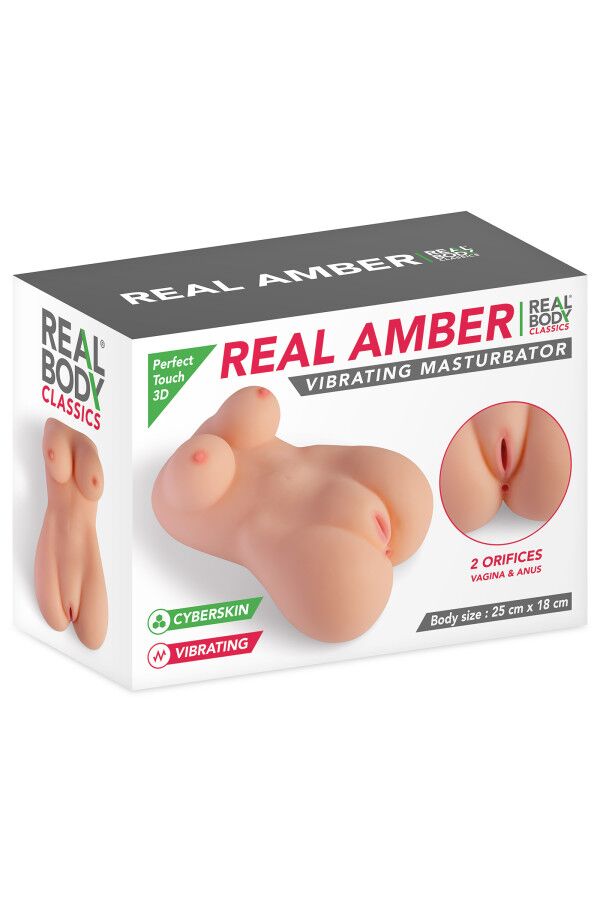 Мастурбатор-мініторс з вібрацією Real Body Real Amber, вагіна та анус, 25х18 см