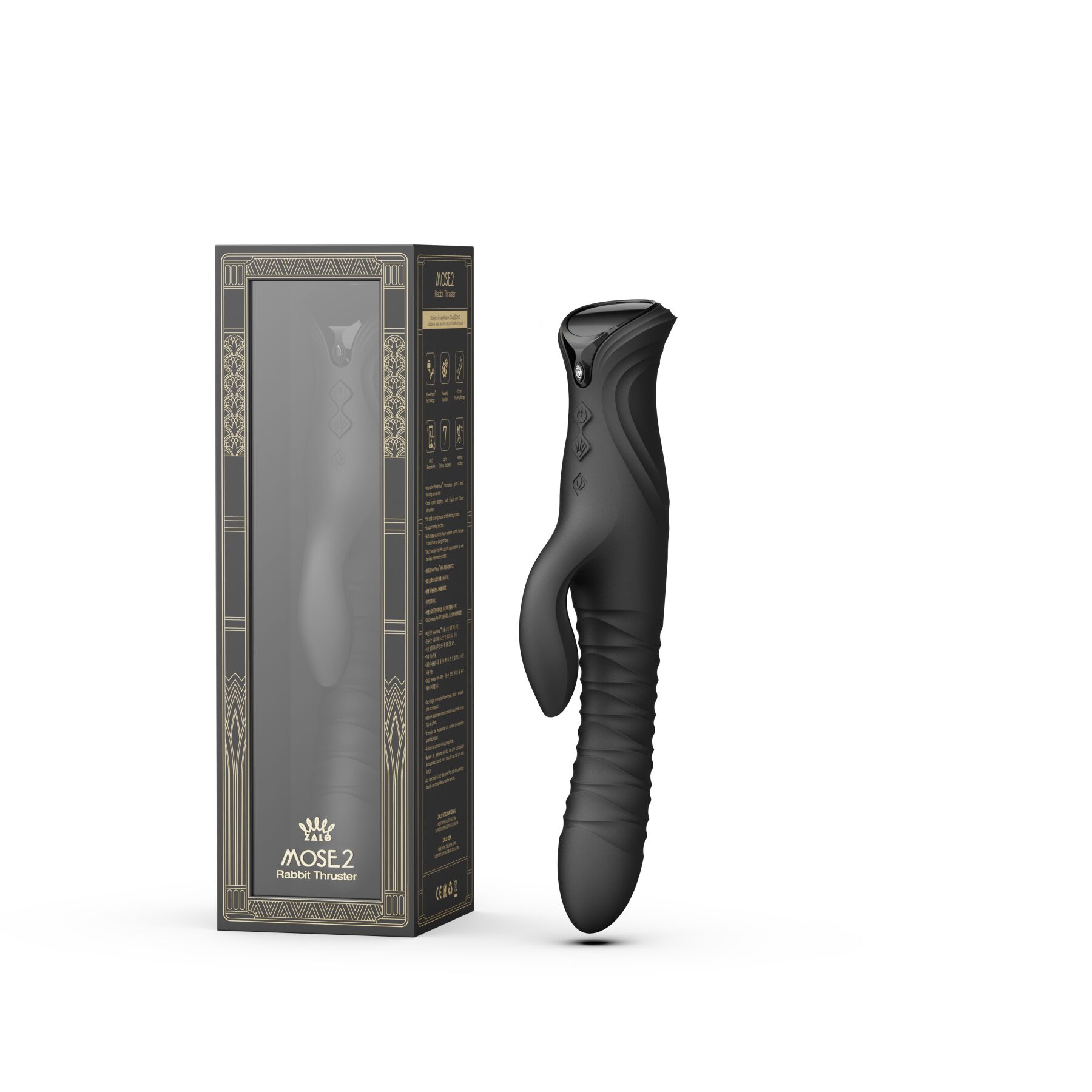 Смарт пульсатор-кролик з вібрацією Zalo Mose 2 Obsidian Black, підігрів до 42 °C, кристал Swarovski