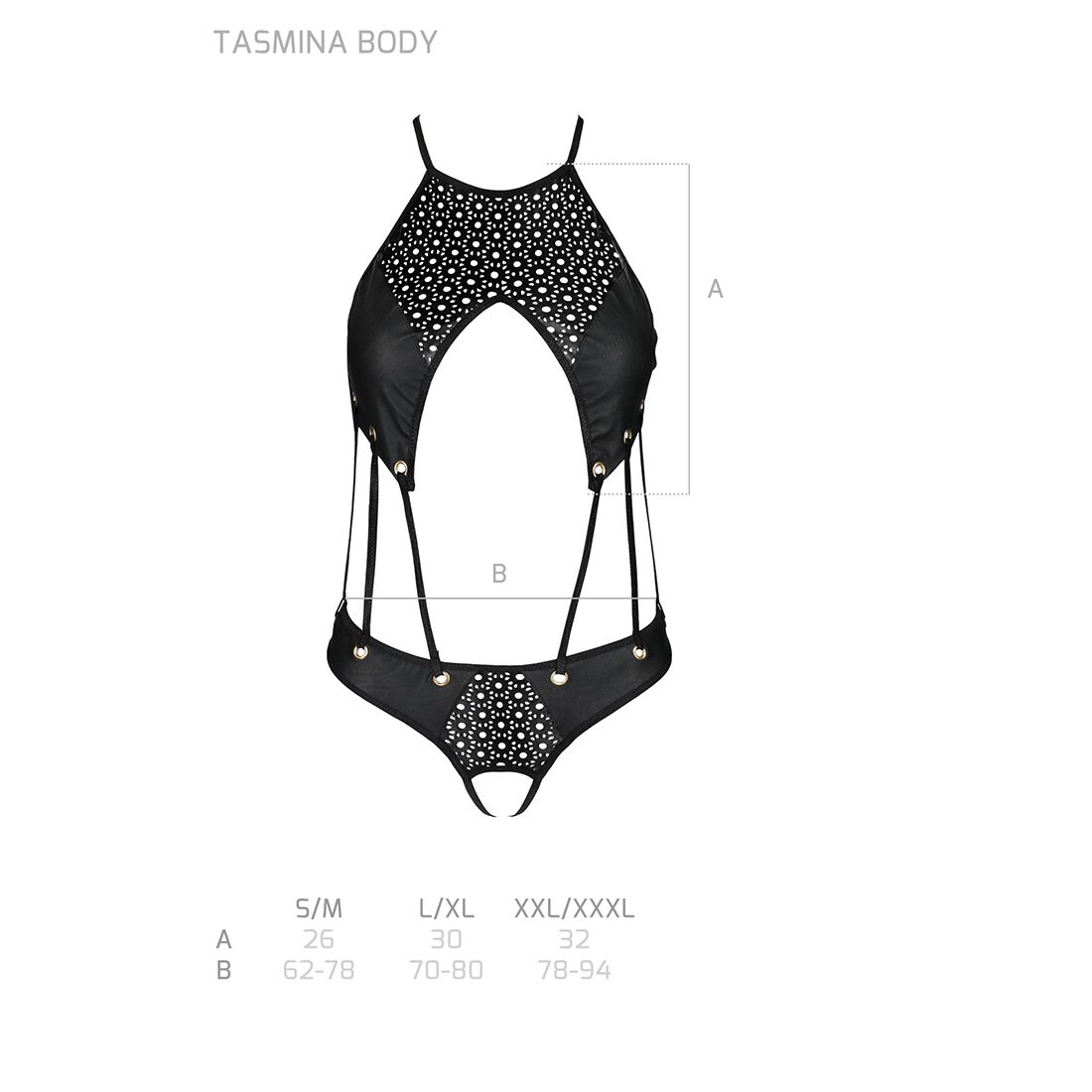 Боді з відкритим доступом Passion TASMINA BODY S/M, black, екошкіра, шнурівки, ажурні мережива