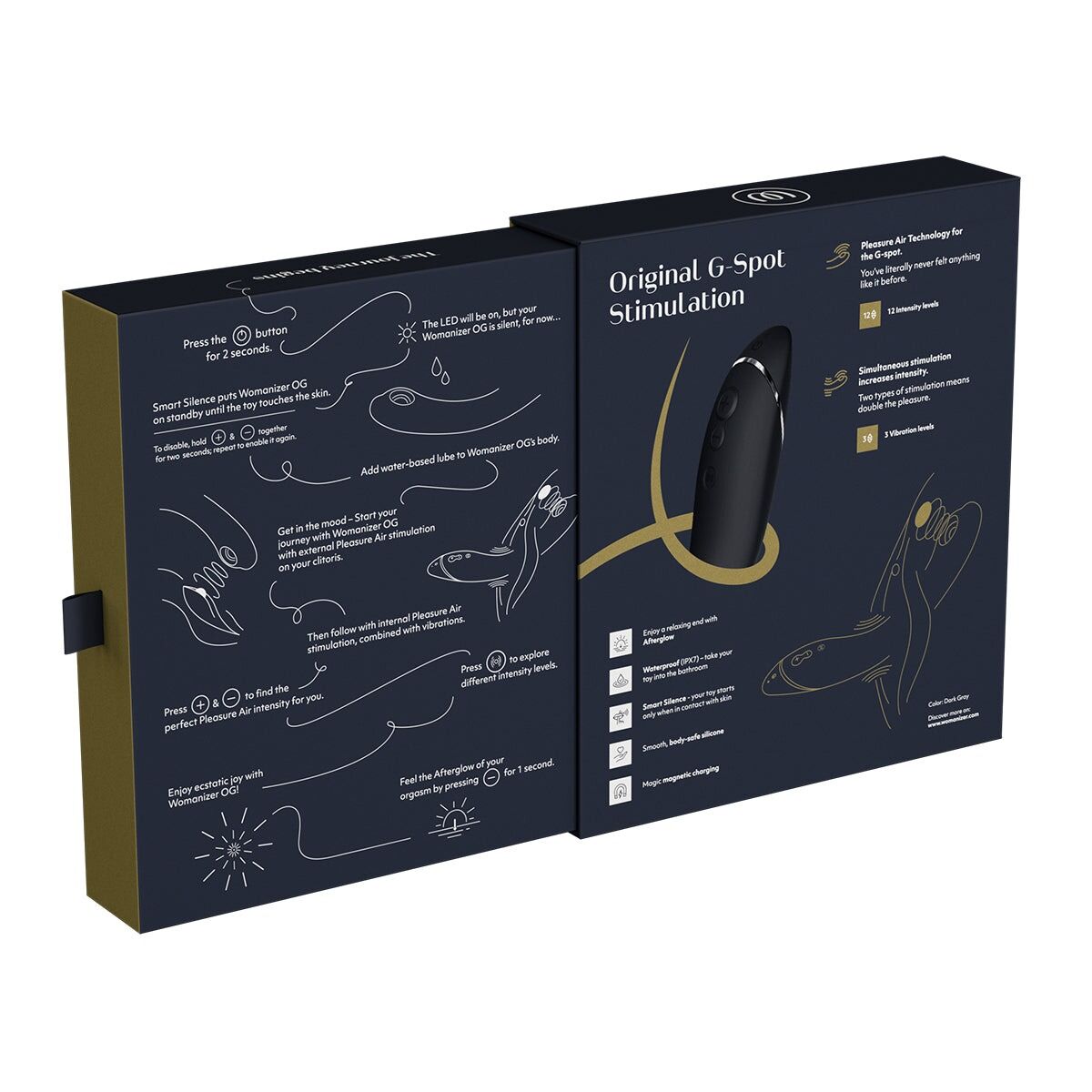 Вакуумний стимулятор для точки G та клітора з вібрацією Womanizer OG Dark Grey, 12 рівнів, 3 режими