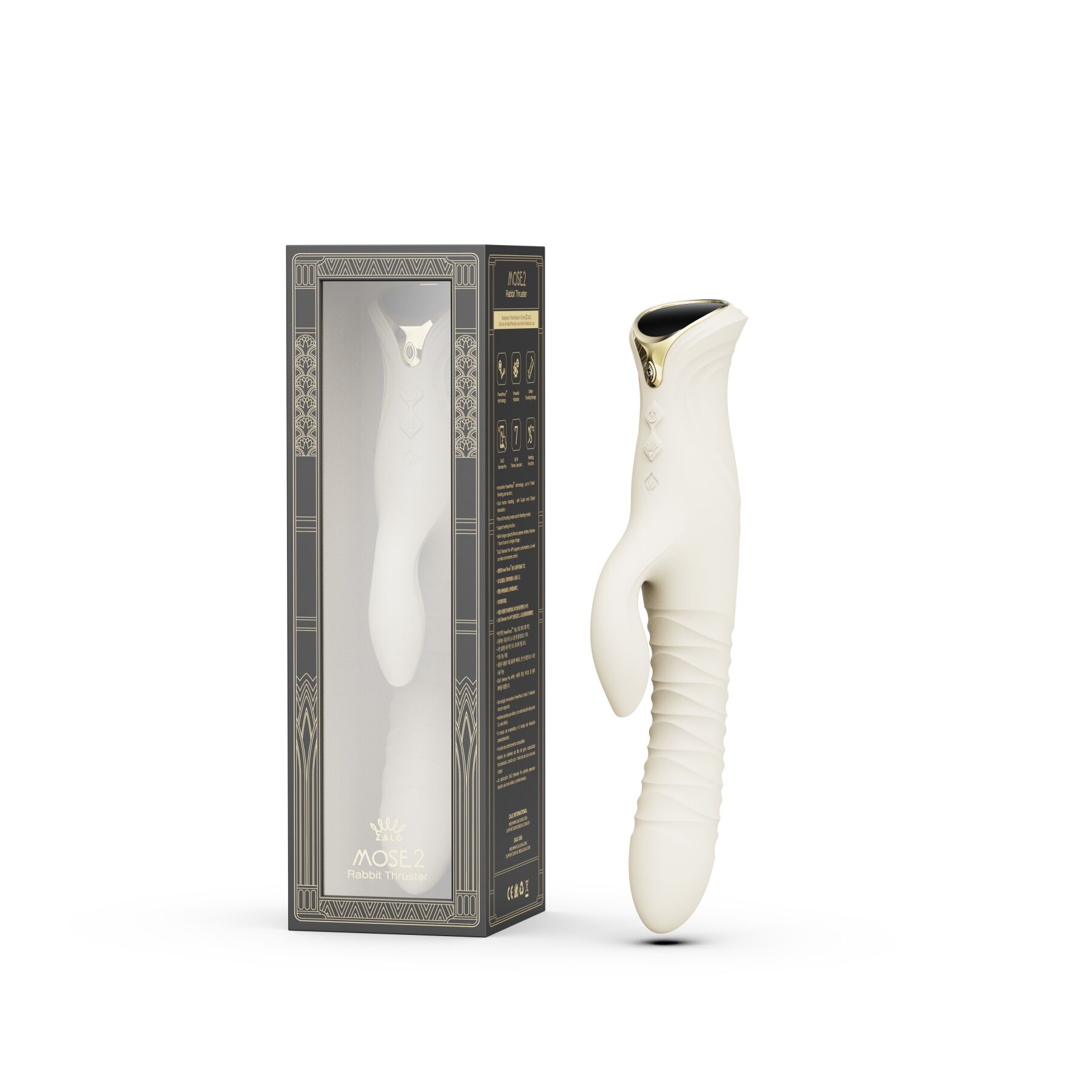 Смарт пульсатор-кролик з вібрацією Zalo Mose 2 Ivory White, підігрів до 42 °C, кристал Swarovski