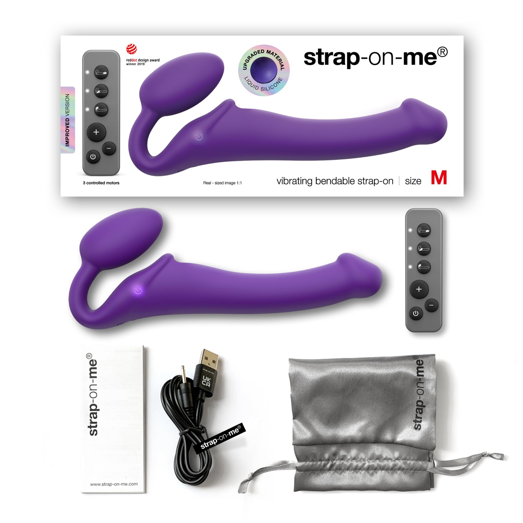 Безремінний страпон з вібрацією Strap-On-Me Vibrating Violet M, діаметр 3,8 см, пульт ДК, регульований