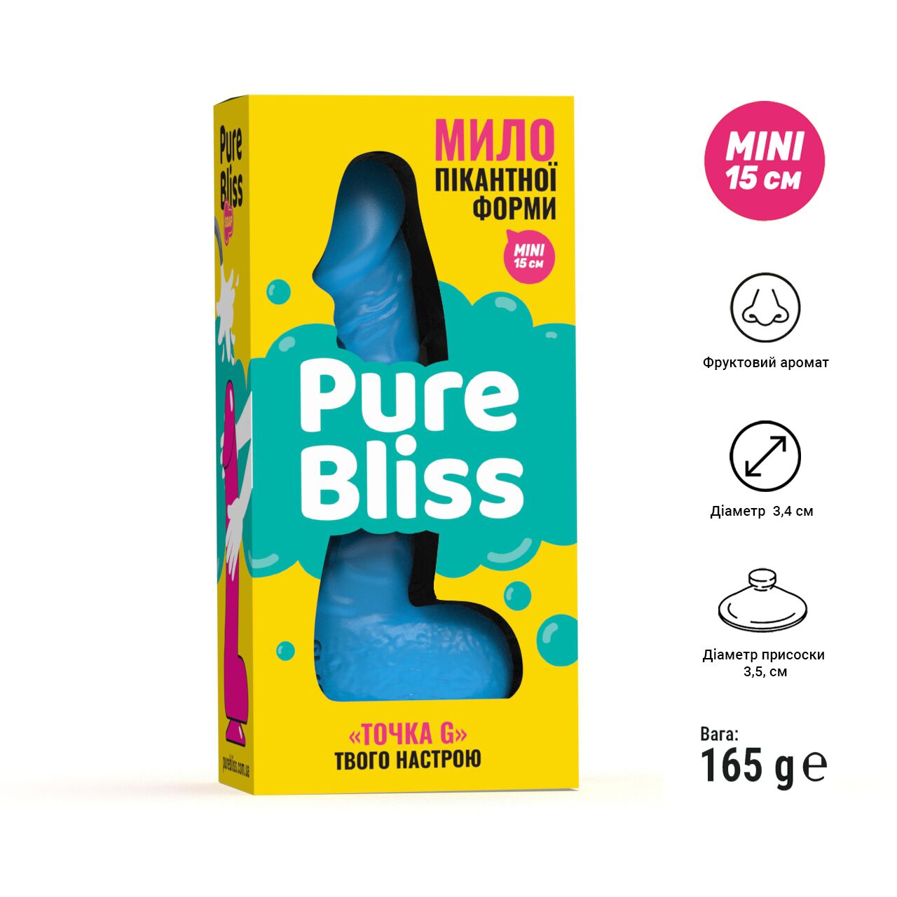 Мило у формі пеніса Pure Bliss MINI Blue, крафтове мило-член, натуральне