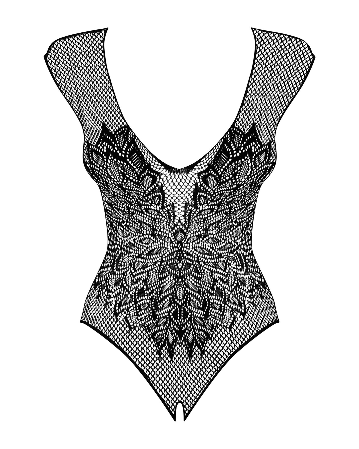 Бодістокінг із великої сітки з мереживом Obsessive B112 teddy XL/XXL, чорний, з доступом