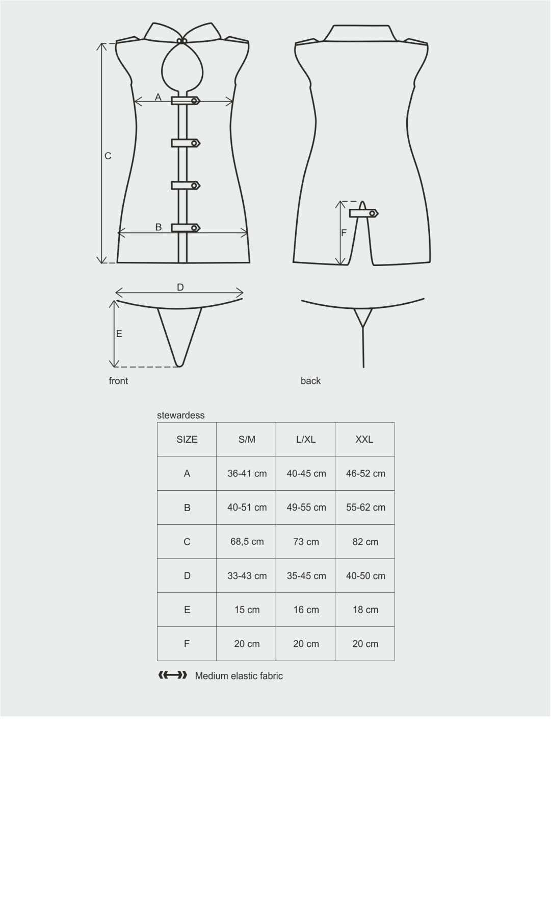 Еротичний костюм стюардеси Obsessive Stewardess 3 pcs grey S/M, сірий, сукня, стрінги, пілотка