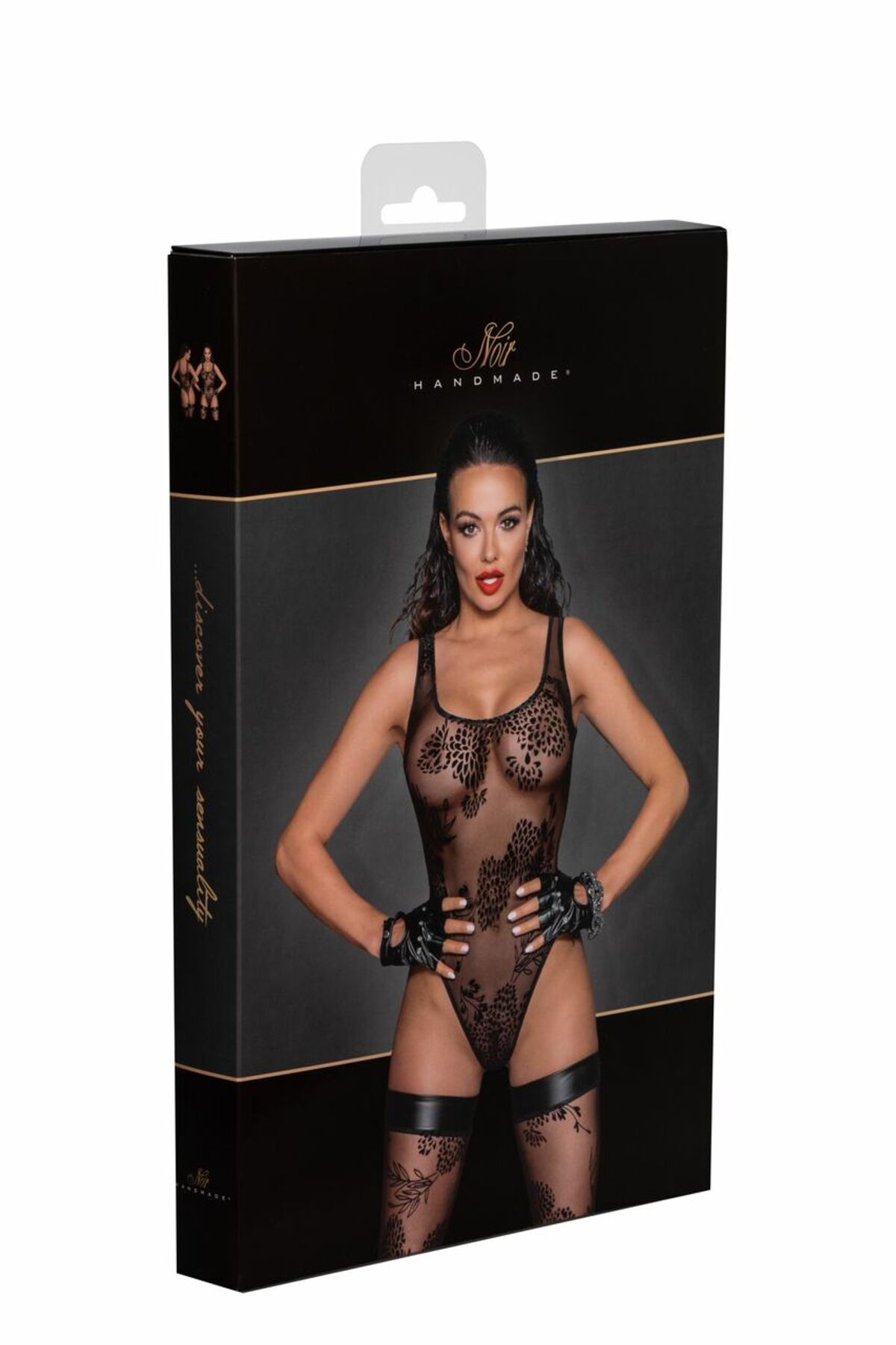 Боді Noir Handmade F242 Tulle body with patterned flock embroidery, M