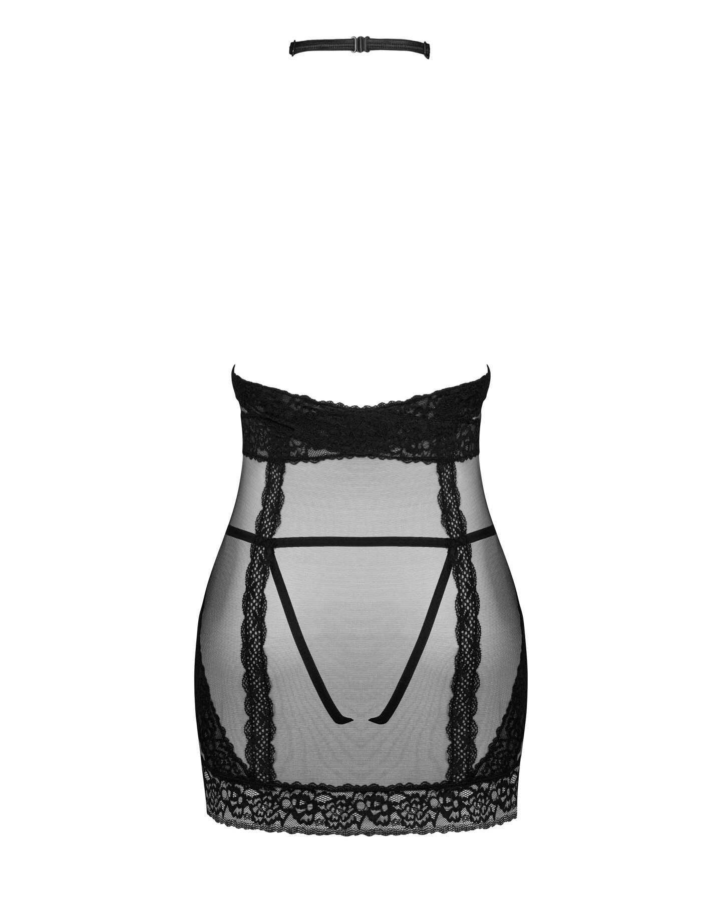 Напівпрозора сорочка з відкритими грудьми Obsessive Lacrisia chemise XL/2XL, чорна, з чокером