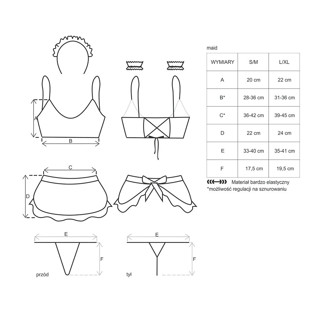 Атласний еротичний костюм покоївки Obsessive Maid set S/M, black, 5 предметів